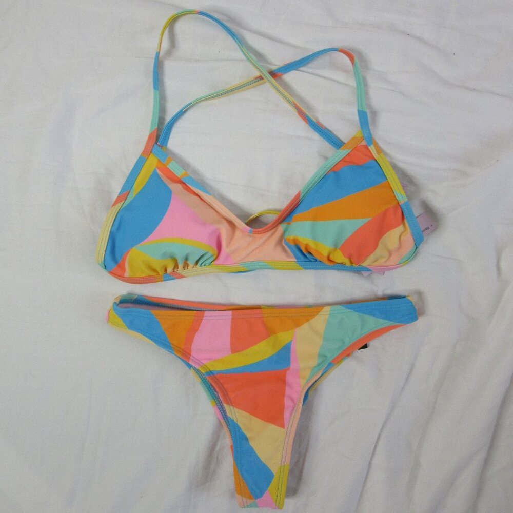 wild fable 2 Piece Bikini Pink Orange Yellow Blue Geometric Size XS and XXS NWT